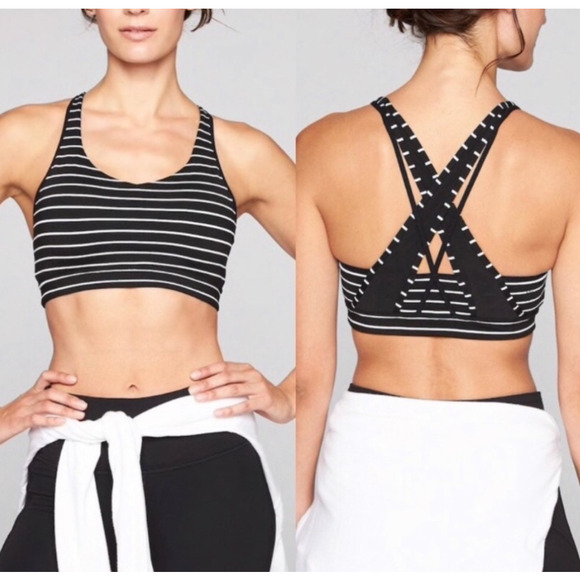 Athleta Transcendence Black White Striped Mesh Racerback Sports Bra Size Medium - Picture 10 of 10